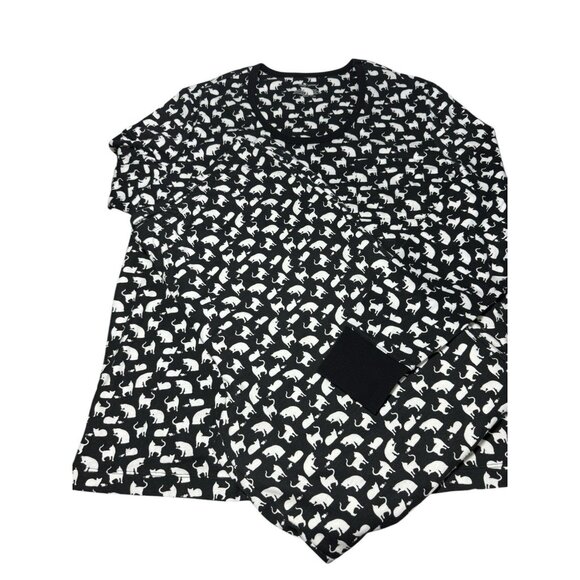 Sleep Sense Pajama Set Womens XL CATS Pants Long Sleeve Top Black Cat Mice PJs - Picture 1 of 5